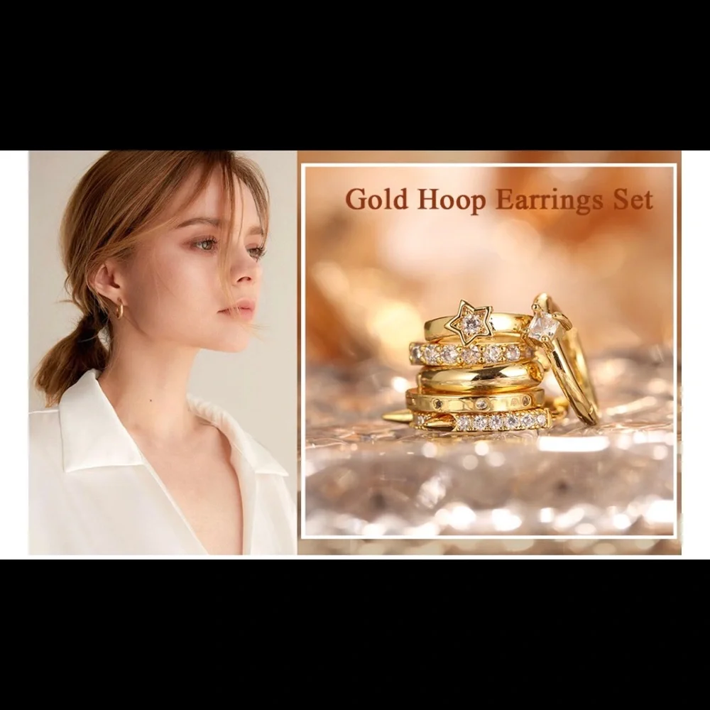 ::Delicate Pavé Hoops⚜️GOLD Celestial🌙💫Huggie Hoop Earrings - Picture 6 of 8